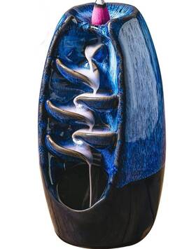 Fy028 5star-asianartist Ceramic Backflow Incense Burner Holder Glazed Waterfall And Cone Gift Set
