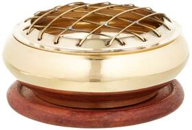 Accessories - Brass Burners 066511968482 Screen Charcoal Incense Burner 3 Inch Diameter With Wooden Coast