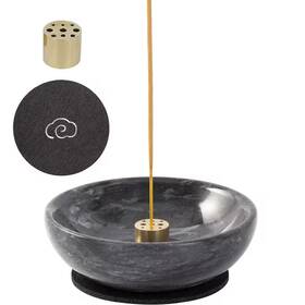 Afoxsos 726084454569 Black Natural Marble Incense Burner With 9 Holes For Meditation