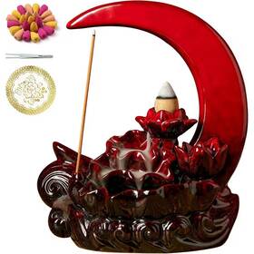 90-incense Afoxsos 726084963795 Red Ceramic Waterfall Incense Burner With Pieces