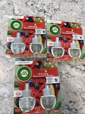 Air Wick 062338025971 Plug In Oil Refills 2 Ct Refreshing Watermelon And Berries X3 Packs
