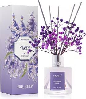 Airkeep 764725806384 Reed Diffuser Set 3.38 Fl Oz 100 Ml - Lavender Field Oil Diffusers Wit