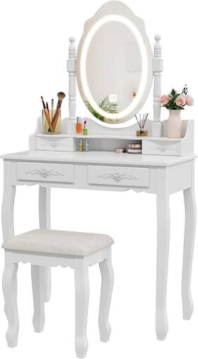 Vanity4420 Alohappy Vanity Desk With Mirror And Lights Modern Makeup Dressing Table Bedroom