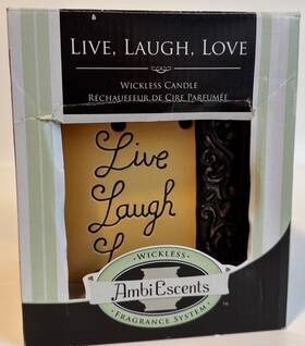 Ambi Escents 877991070028 Live Laugh Love Wickless Candle W Light And 12 Vanilla Bean Cubes