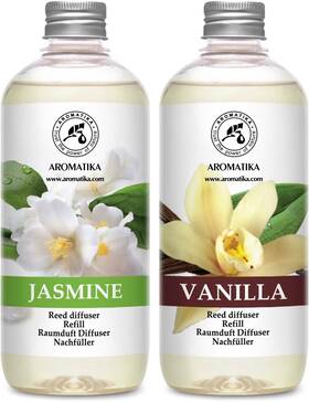 Aromatika 744110430745 Reed Diffuser Refill Set Vanille And Jasmine With Essential Oil 34 Fl Oz