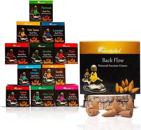 Aromatika Inc. 313038939977 Aro Vatika Backflow Natural Masala 120 Incense Cones Pack Of 11 Different Asso
