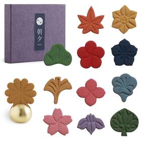 Ymk-inkoh-12 Asayu Japan Flower Shaped Pressed Incense Set With Brass Holder 12pcs By