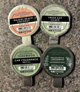 Bath & Body Works 072c0al White Barn Car Fragrance Refill Lot Of 4 0.2 Fl Oz Assorted Scents
