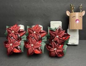 Bath & Body Works 667555052016 And Wallflower 3 Glitter Poinsettia Reindeer Christmas Lot Of 4 New
