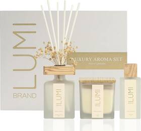 Bensco 445048934963 Luxury Aroma Set Scented Reed Diffuser 200ml Wood Wick Soy Candle