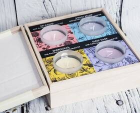 Bloomfield 843736039360 Luxury Soy Aromatherapy Candle Set 4pc - With Essential Oils Wood Box