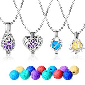 Diffuser-01 Blulu 4 Pcs Aromatherapy Essential Oil Diffuser Necklaces Locket Pendant Stainless