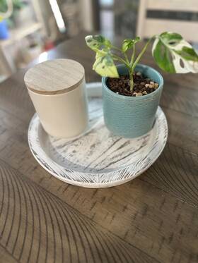 Branded 445045879830 Round Paulownia Wood Tray Candle Holder Table Centerpiece For Kitchen Dining