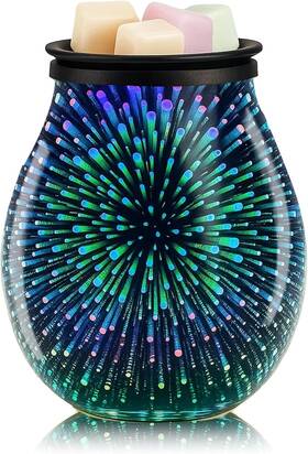 B010 Branded 3d Glass Fireworks Electric Wax Melt Warmer With Ptc Heating Plate 7 Colors Led