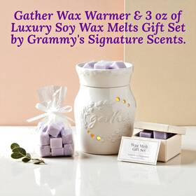 Candle Warmers Etc. Grammys Co 833245026142 New Inch Gather Ceramic Wax Melt Warmer Gift Set 3oz Soy Melts Choose Scent