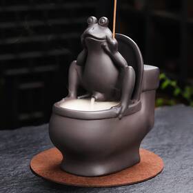 Czy-pd-1005 Changwanna Frog Incense Holder Burner - Ceramic Cone Toilet Black
