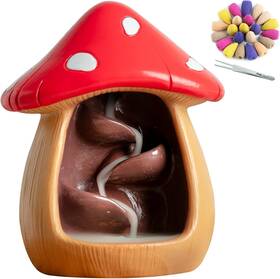 Chunche 717981329357 Cute Mushroom Incense Holder With 60 Cones Handmade Waterfall Backflow