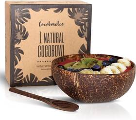 1cocon Cocobowlco Coconut Bowl And Wooden Spoons - Eco Friendly Kitchen Decor Acai Smoothie Bo