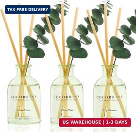 Cocorr Na 765429242188 Eucalyptus Reed Diffuser Set Of 3 - Clean Linen White Pine Fig Bloss