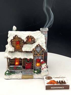Wpz-2149 Collections Etc Smoking Country Christmas Cabin Incense Burner Holiday Village Decor Winter