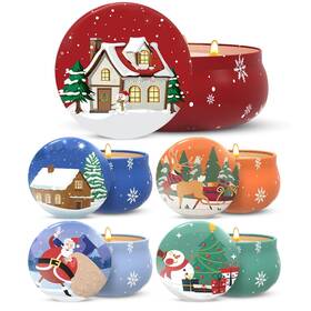 Cosiko Csk-4 1metal-christ Set Of 5 Christmas Themed Scented Candles Gift For Women Natural Soy Wax