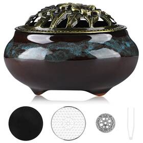 Cqsywqing 768572315860 Handmade Ceramic Incense Burner With Metal Lid - Zen Meditation Home Decor S