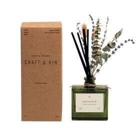 Craft & Kin 850048434479 Reed Diffuser Set With Dried Flowers 5 Oz Santal Woods Scented
