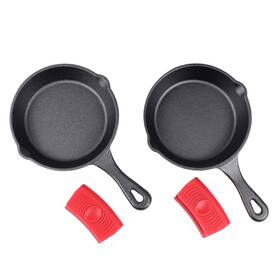 Crucible Cookware 638126013316 6 Inch Cast Iron Skillet Set Of 2 Pre-seasoned With Silicon Hot Handle Holder