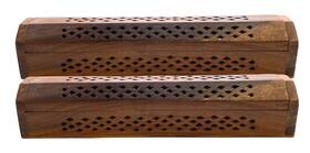 Crystalo 818014023416 2 Pack Wooden Coffin Incense Sticks Burner 12 Inches Brass Inlays Storage Compar