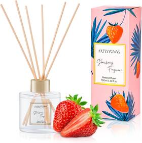 Diffuser-06 Diufjag 100ml Scent Diffuser With 6 Fiber Sticks 3.5 Oz Reed Set Strawberry