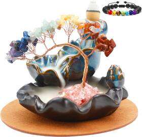 112-112 Dreamgirnh Chakras Backflow Incense Burner Crystal Tree Waterfall Fountain Cone I