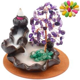 Dreamgirnh 700721628377 Ceramic Waterfall Incense Burner Money Tree Backflow Holder Healing Crystal