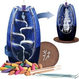 Dual Sided Incense Waterfall Burner Ceramic Backflow Smoke Navy