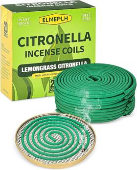 Elmeplh 794561811693 Citronella Incense Coil Outdoor - Each Burns For 8 Hours Contains 20 Coils And 1