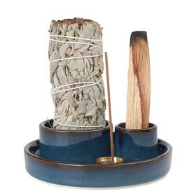 Fancy Lemon 922881504504 In 1 Ceramic Incense Holder Ash Catcher Tray 4.25 Blue For Meditation Yoga