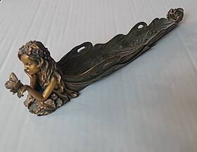 B1-g4 Fantasy Gifts 035127053615 10 Inch Cold Cast Bronze Color Fairy Holding Butterfly Incense Burner