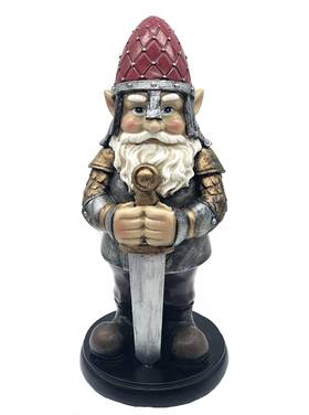 G190634 Ficiti Gnome Knight Holding Sword - Armored 9 Inches Warrior Statue For Garden