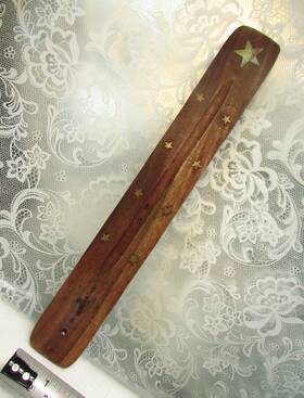 Flora Classique Inc. 818326013068 Used Brass Stars Teak Wood Incense Stick Holder Inc