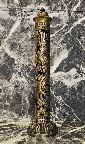 Focket 711181566383 Incense Tower Burner Holder Portable Bronze Dragon Phoenix Relief Retro Nostalgi