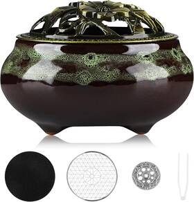 Foshan Yiweiqiao Trade Co. Ltd 445035659602 Handmade Ceramic Incense Burner With Metal Lid - Zen Meditation Home Decor
