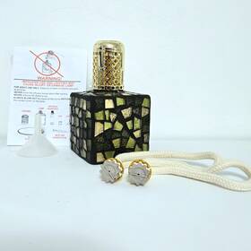Fragrance By Design 767151210527 Catalytic Green And Gold Mosaic Lamp With 2 Wicks