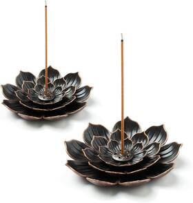 Garmoly 738634244636 2 Pack Incense Burner Holder For Sticks Brass Lotus Standard Brown