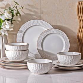 Gdw019 Gbhome Ceramic Dinnerware Sets 12 Pcs Embossed Elegant Stoneware Plates And B