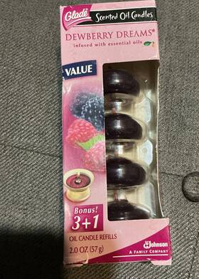 Glade 046500614255 Scented Oil Candles Dewberry Dreams 4 Candle Refills Essential Oils