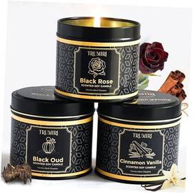 Tru-vp-5oztinjar-bo-cv-br Goldberry Llc Candle Gift Set Of 3 Black Oud Cinnamon Vanilla Rose