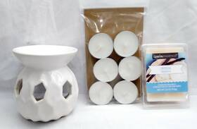 Greenbrier International Inc 639277914118 White Ceramic Wax Melt Burner Set - Tealight Candles Vanilla Melts Included Sale