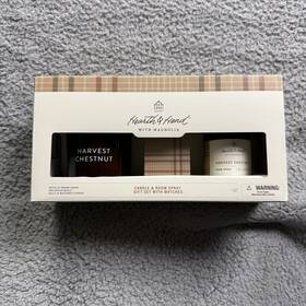 324-00-0186 Hearth & Hand With Magnolia And Harvest Chestnut Candle Room Spray Beige Plaid New