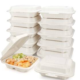 Helogreen 694157814872 Eco Friendly 3 Compartment 100 Count 8 Inch X8 To Go Food Containers - Cont