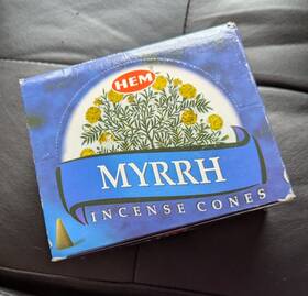 8541862524 Hem Myrrh Scented Incense Cones Retail Box 12 Packs 120 Total