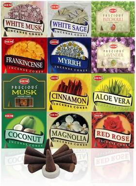 8541862976 Hem 12 Assorted Boxes Of Incense Cones 120 Total Natural Fragrance For Arom